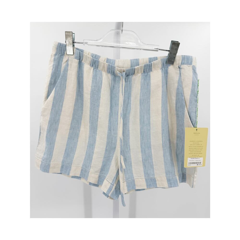 Birds of Paradis Charlie Shorts Seaside Stripe Blue Linen Drawstring NWT Large